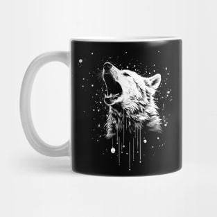 Paint Drip Black and White Howling Wolf Mug